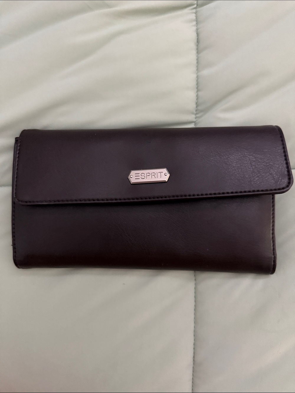 Esprit Black/Brown Leather Fold-Over Wallet with Metal Logo